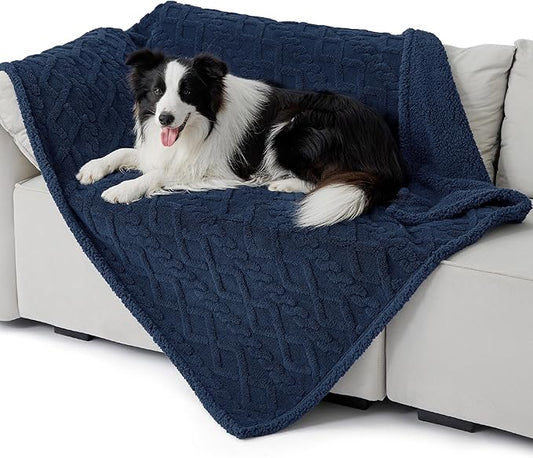 Bedsure Waterproof Dog Blankets for Large Dogs - Pet Blanket for Couch Protector Washable, Premium Jacquard Coral Fleece Cat Throw Blanket, Soft Plush Reversible Furniture Protection, 40"x50", Navy