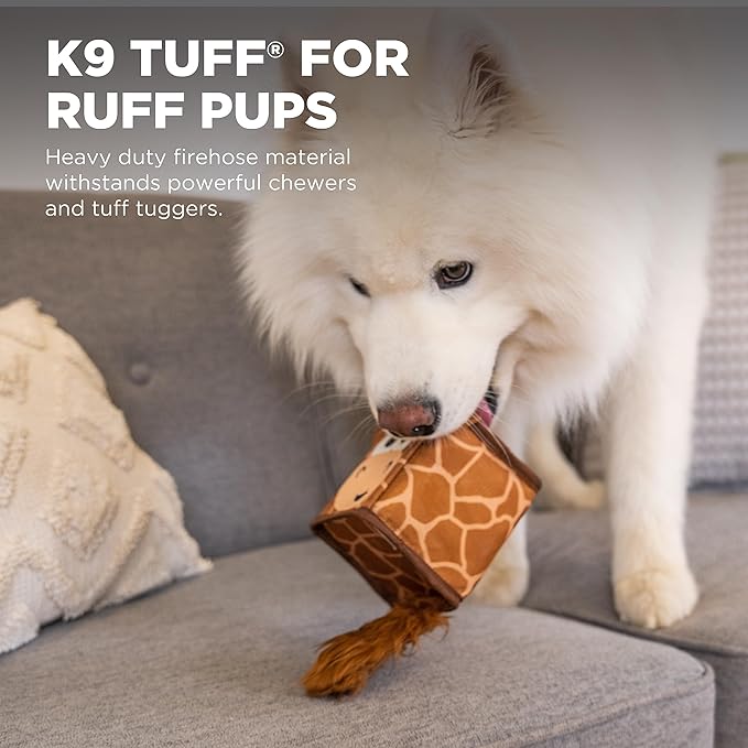 Outward Hound Fire Biterz Cubez Brown Giraffe Squeaky Ballistic Firehose Dog Toy