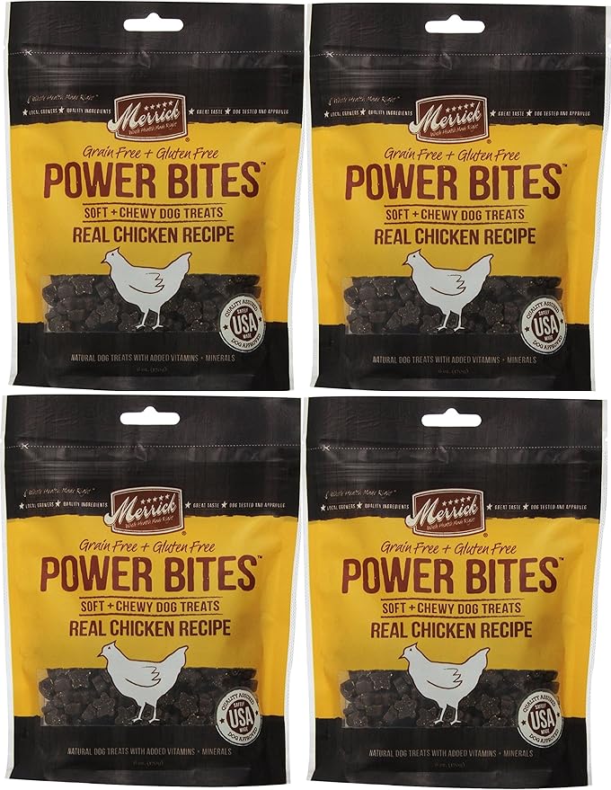 Merrick CHICKEN POWER BITES MADE IN USA 4 PACK 24 Ounces Total DOG TREATS TRAINING