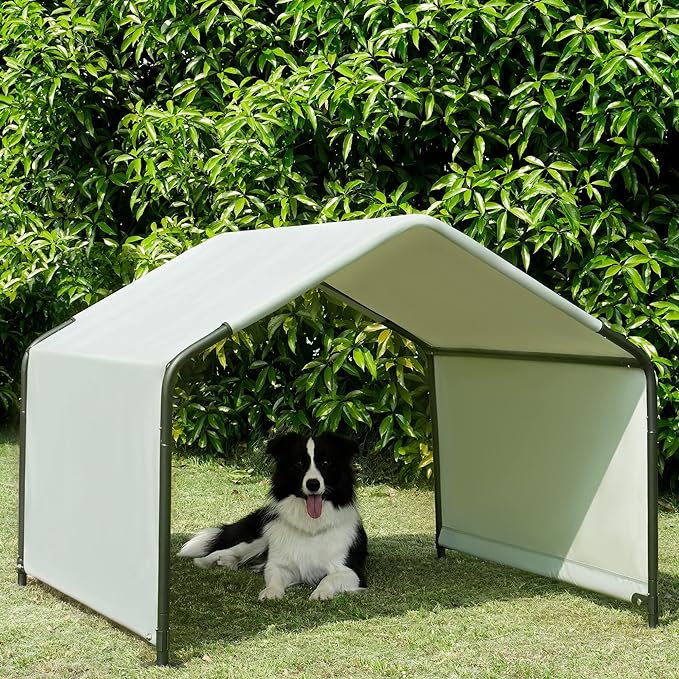 Dog Shade Shelter Outdoor Tent for Large Medium Dogs, 4'x4'x3' Outside Sun Rain Canopy Pet House for Cats Pigs Livestock with Waterproof Roof Ground Nails