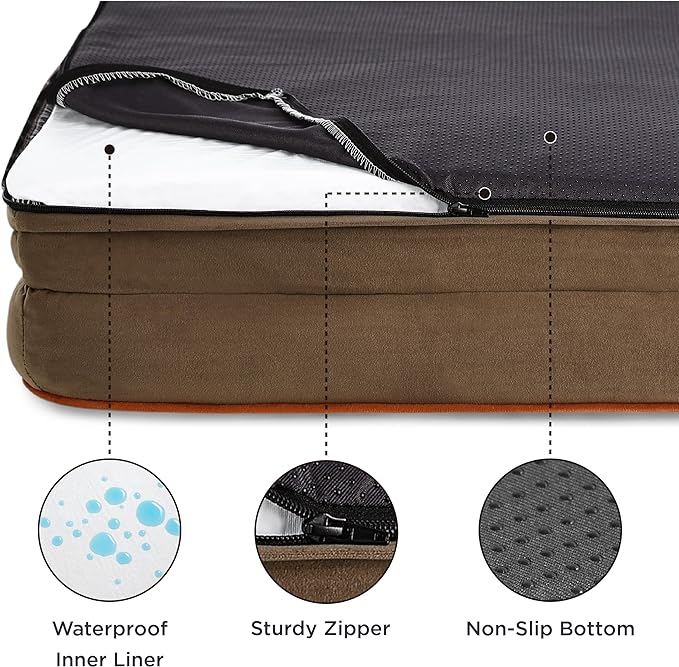 Bedsure Orthopedic Dog Bed for Extra Large Dogs - XL Plus Waterproof Dog Sofa Beds, Supportive Foam Pet Couch Bed with Removable Washable Cover, Waterproof Lining and Nonskid Bottom, Brown