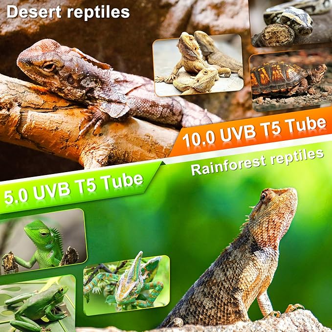 T5 HO UVB Reptile Light Hood, 39W Reptile Terrarium Hood with UVB 5.0 Fluorescent Lamp Tube, Suitable for Rainforest Reptiles(39W,35 Inches)