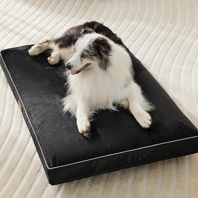 Bedsure Waterproof Dog Beds for Extra Large Dogs - 4 inch Thicken Up to 100lbs XL Dog Bed with Removable Washable Cover, Pet Bed Mat Pillows, Black
