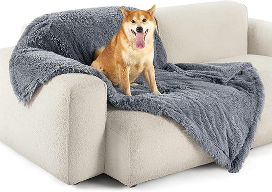 Bedsure Waterproof Dog Blankets for Large Dogs - Calming Cat Blanket for Couch Protector Washable, Long Faux Fur Pet Throw Blanket for Puppy, Reversible Furniture Protection, 40"x50", Grey