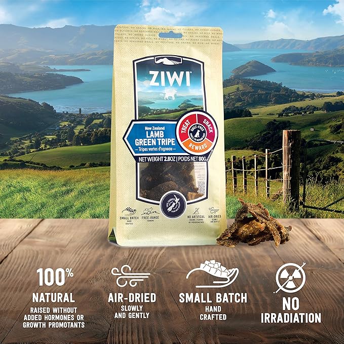 ZIWI Dog Chews and Treats – All Natural, Air-Dried, Single Protein, Grain-Free, High-Value Treat, Snack, Reward (Lamb Green Tripe) 2.8 Ounce (Pack of 1)