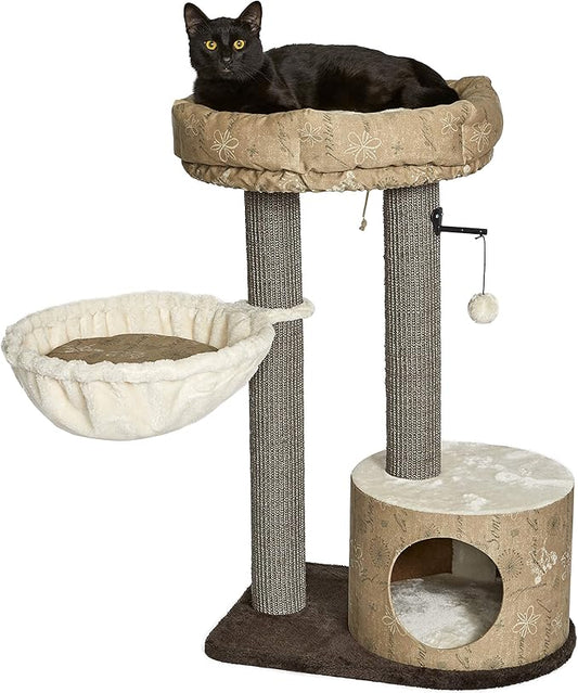 Midwest Homes for Pets 35-Inch Feline Nuvo "Cove" Fashionable Cat Tree & Cat Condo with Removable Lounging Cat Bed, Brown/Tan (139C-TN)