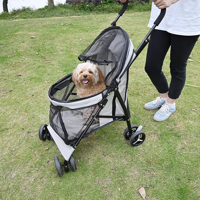 Umbrella shaped Lightweight 4 Wheel Dog Stroller for Medium Small Dogs, Portable Compact Pet Stroller with Breathable Mesh, Perfect for Travel,Jogging,up to 22lbs(Gray)