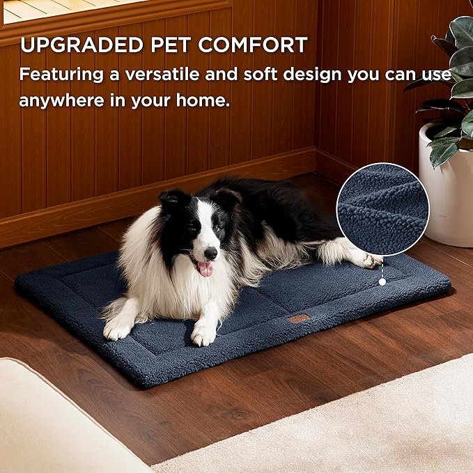 Bedsure Washable Dog Bed for Large Dogs, Reversible Foam Floor Dog Mat, Lightweight Travel Flat Pet Beds for Indoor & Outdoor Dogs (36" x 27", Navy)