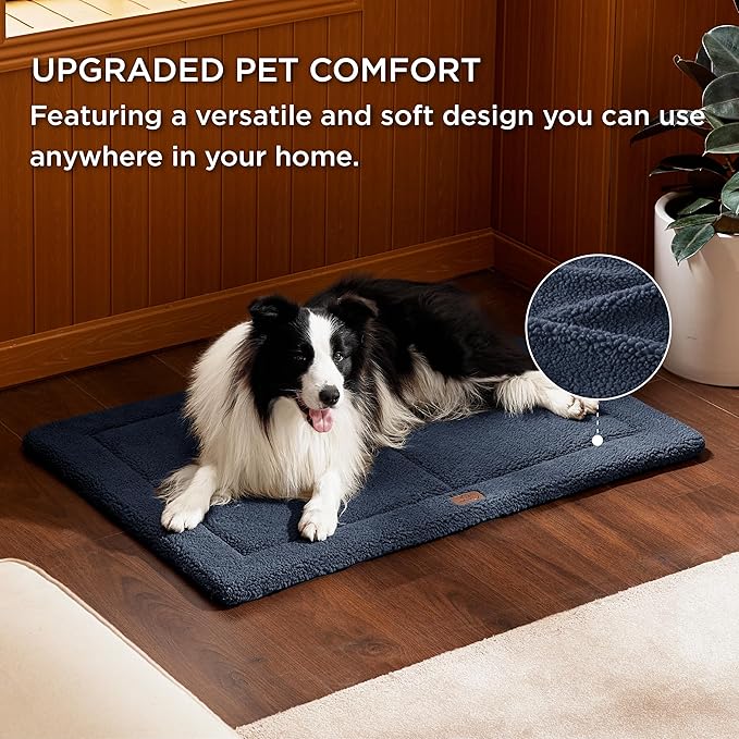 Bedsure Washable Dog Crate Bed for Large Dogs, Reversible Foam Floor Dog Mat, Lightweight Travel Flat Pet Beds for Indoor & Outdoor Dogs (41" x 28", Navy)