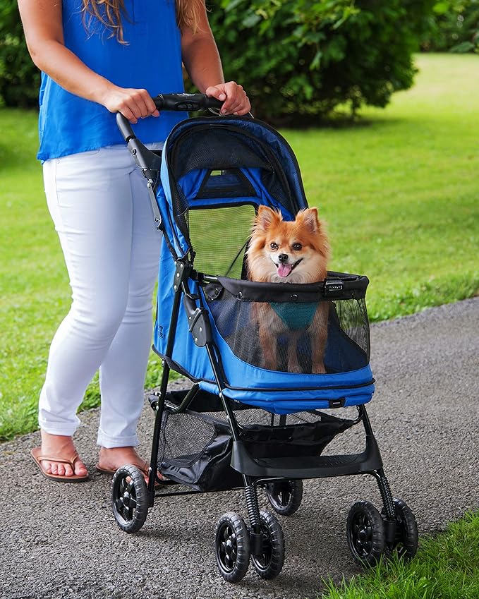 Pet Gear No-Zip Happy Trails Pet Stroller for Cats/Dogs, Zipperless Entry, Easy Fold with Removable Liner, Safety Tether, Storage Basket + Cup Holder, 3 Colors