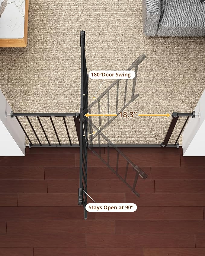 InnoTruth Baby Gate for Stairs 28.9-42.1" Wide, 30" Tall Easy Step Walk Through Expandable Dual Lock Dog Gates for The House, Metal Pressure Mounted Easy Install Pet Gate for Dogs, Black