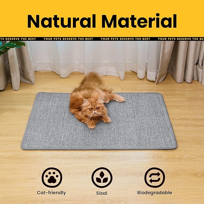 Cat Scratcher Mat,Natural Sisal Cat Scratch Pad,Horizontal Floor Cat Scratching Pads Rug for Indoor Cats Grinding Claws Nails,Cat Furniture Protector for Couch & Carpets & Sofas