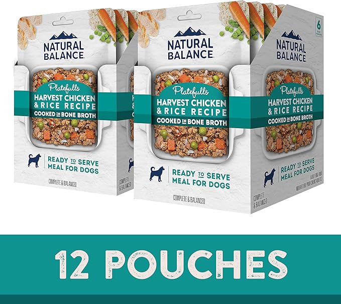 Natural Balance Platefulls Homestyle Adult Wet Dog Food, Harvest Chicken & Rice Recipe Cooked in Bone Broth, 9 Ounce (Pack of 12)