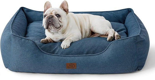 Bedsure Washable Dog Bed for Medium Dogs - Waterproof All-Season Foam Puppy Beds, Orthopedic Rectangle Cuddle Indoor Cat Beds with Removable Zipper Cover, 30x24x9inches, Blue