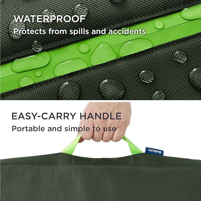 Bedsure Outdoor Waterproof Durable Dog Bed with Heavy Duty Cover, Orthopedic Foam Supportive Dog Beds, Washable Dog Mat with Removable Cover for Large Dogs (44"x32", Moss Green)