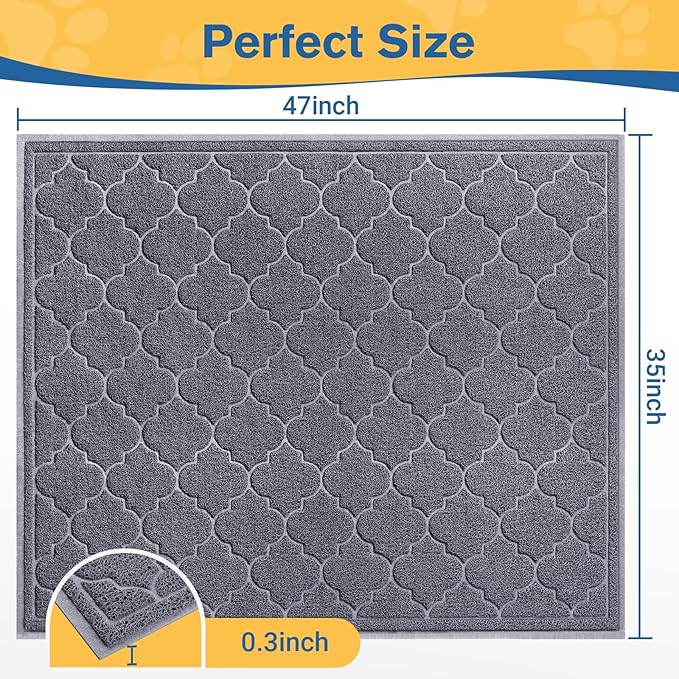 LuxStep Cat Litter Mat Litter Trapping Mat, 35x47 Inch Waterproof and Non-Slip Litter Box Mat for Clean Floors, Soft on Cat Paws, Large Litter Pad for Indoor Cat Supplies and Essentials, Grey