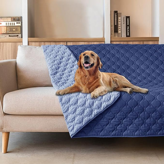 gogobunny 100% Double Sided Waterproof Dog Blanket Soft Pet Bed Cover Reversible Protect Furniture Couch Sofa Car for Puppy Large Dog Cat (Dark Navy/Light Navy, 68x82 Inch (Pack of 1))