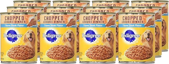 PEDIGREE CHOPPED GROUND DINNER Adult Canned Soft Wet Dog Food, T-Bone Steak Flavor, 13.2 oz. Cans (Pack of 12)