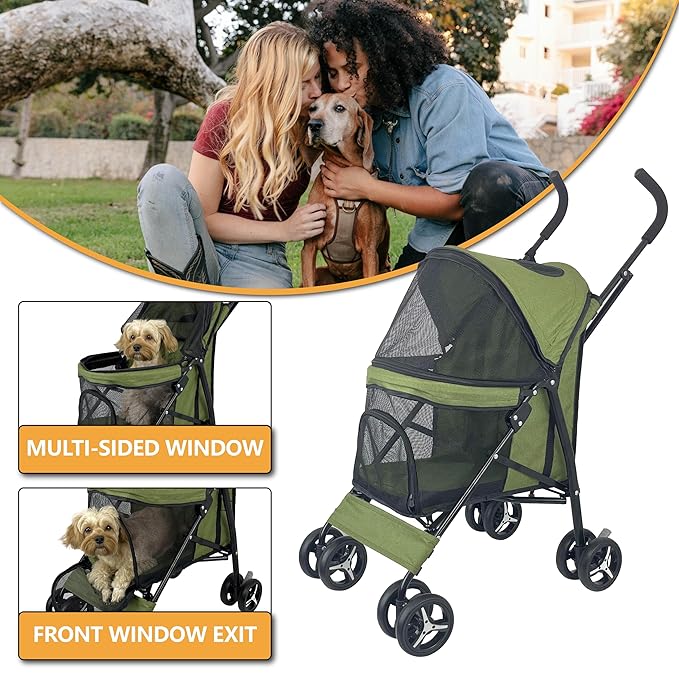 Umbrella shaped Lightweight 4 Wheel Dog Stroller for Medium Small Dogs, Portable Compact Pet Stroller with Breathable Mesh, Perfect for Travel,Jogging,up to 22lbs(Green)