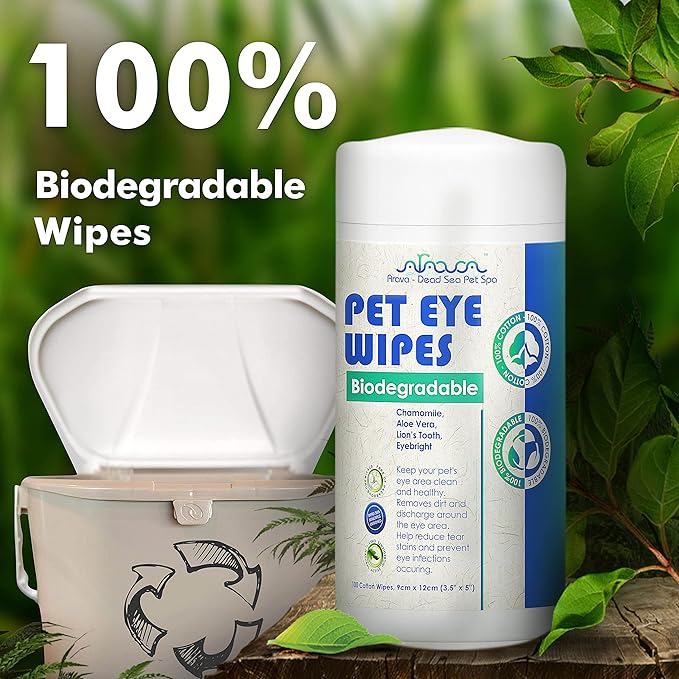 Arava Pet Eye Wipes - for Dogs Cats Puppies & Kittens - 100 Count - Natural and Aromatherapy Medicated - Removes Dirt Crust and Discharge - Prevents Tear Stains