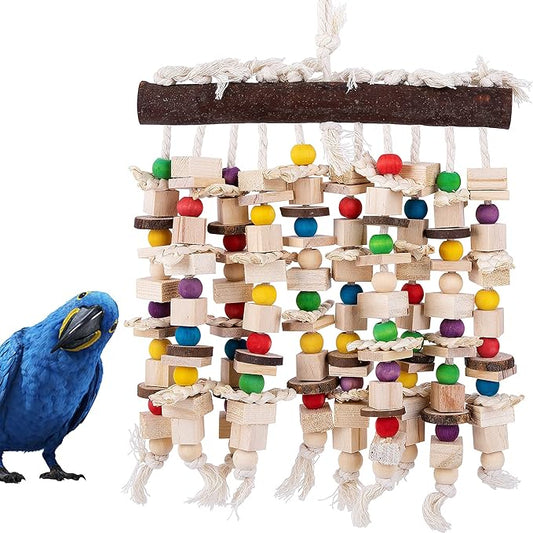 Large Bird Parrot Chewing Toy -Natural Wooden Blocks Bird Parrot Tearing Toys Suggested for Large Macaws cokatoos,African Grey and a Variety of Amazon Parrots (Natural)