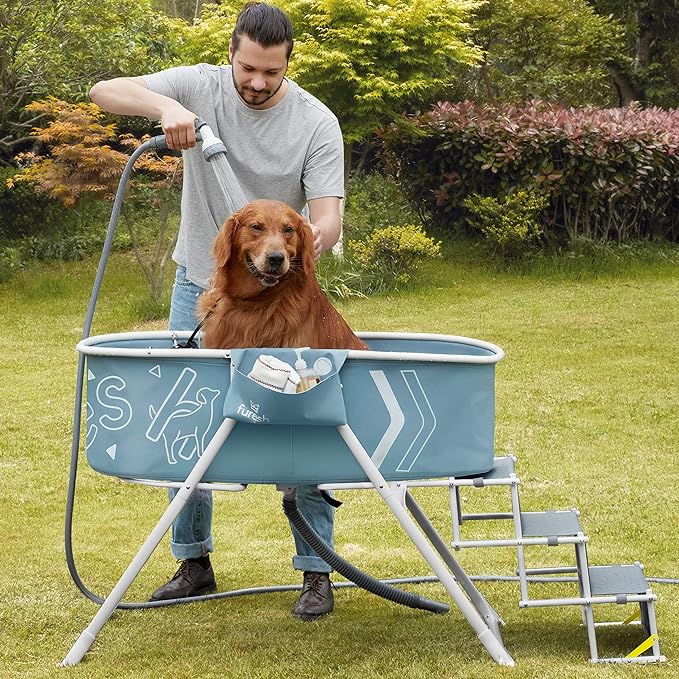 Steper Big Dog Bath Tub with Stairs, Elevated Portable Foldable Wash Station with Steps for Bathing, Shower and Grooming, Indoor, Outdoor, for Medium to Large Size Dogs (Large, 2022 Version)