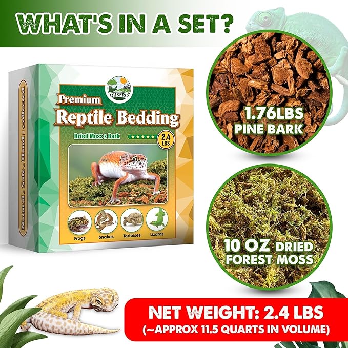 Duspro Reptile Bedding Forest Moss Mix Pine Bark, Substrate for Reptile Tank, Floor Bedding for Reptiles, Snake Tortoise Bedding, Leopard Gecko Substrate, Terrarium Moist Moss