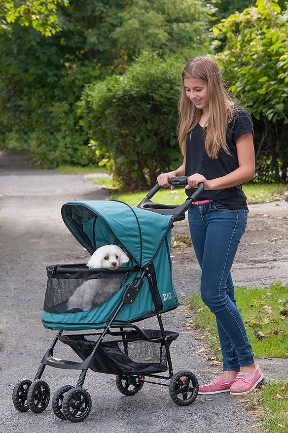 Pet Gear No-Zip Happy Trails Pet Stroller for Cats/Dogs, Zipperless Entry, Easy Fold with Removable Liner, Safety Tether, Storage Basket + Cup Holder, 3 Colors