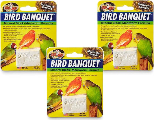 (3 Pack) Zoo Med Bird Banquet Mineral Blocks - Mealworm Formula - Small (1 Ounce Per Pack)