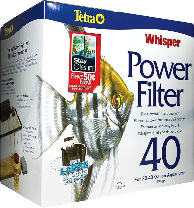 Tetra Whisper Power Filter for Aquariums, 3 Filters in 1, Up to 40-Gallons