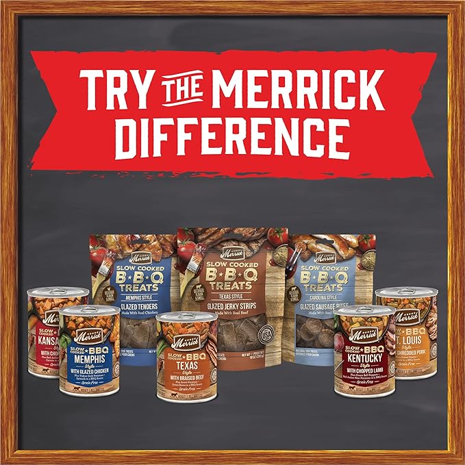 Merrick Chewy Dog Treats, Slow Cooked BBQ Beef Dog Treats, Carolina Style Glazed Sausage Bites, Beef Dog Chews - 10 oz. Pouch