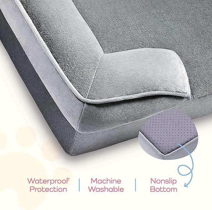Orthopedic Sofa Dog Bed - Ultra Comfortable Dog Bed for Large Dogs - Breathable & Waterproof Pet Bed- Egg Foam Sofa Bed with Extra Head and Neck Support - (XX-Large, Gray)
