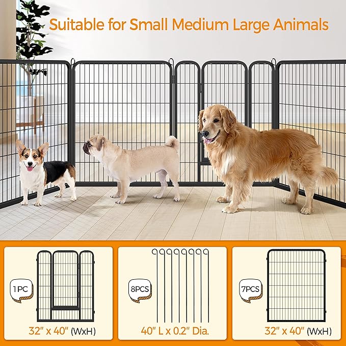 Yaheetech Heavy Duty Wider Dog Playpen, 8 Panels Outdoor Pet Fence for Large/Medium/Small Animals Foldable Puppy Exercise Pen for Garden/Yard/RV/Camping 40 Inch Height x 32 Inch Width