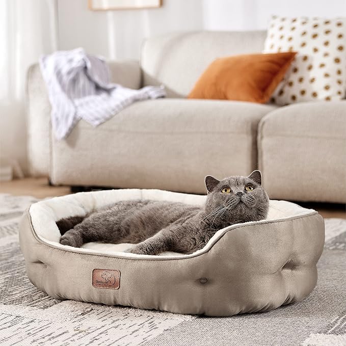 Bedsure Dog Beds for Small Dogs - Round Cat Beds for Indoor Cats, Washable Pet Bed for Puppy and Kitten with Slip-Resistant Bottom, 25 Inches, Taupe