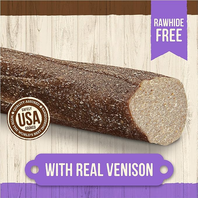 Merrick Natural Cuts Chicken Free Non Rawhide Medium Dog Treats, Hard Texture Chew Sticks With Venison - 4 ct. Pouch