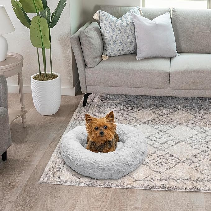 Best Friends by Sheri The Original Calming Donut Cat and Dog Bed in Lux Fur Gray, Extra Small 18"