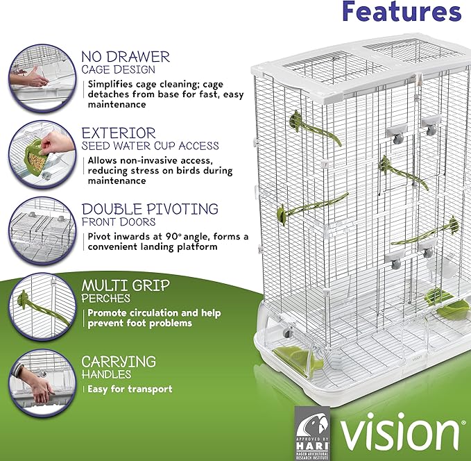 Vision M02 Wire Bird Cage, Bird Home for Parakeets, Finches and Canaries, Tall Medium