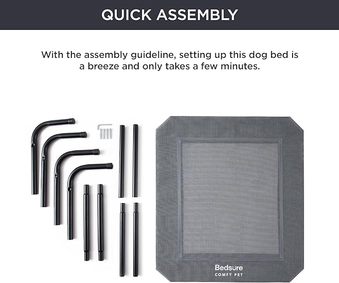 Bedsure Small Elevated Cooling Outdoor Dog Bed - Raised Dog Cots Beds for Small Dogs, Portable Indoor & Outdoor Pet Hammock Bed with Skid-Resistant Feet, Frame with Breathable Mesh, Grey, 35 inches