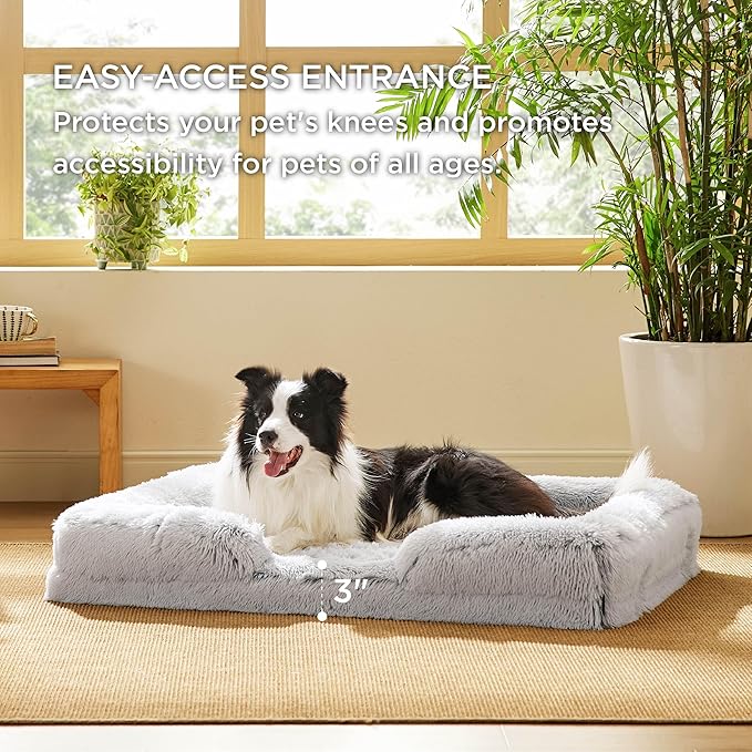 Bedsure Orthopedic Dog Bed for Large Dogs - Big Washable Calming Dog Sofa Beds Large, Supportive Foam Pet Couch Bed with Removable Washable Cover, Waterproof Lining and Nonskid Bottom, Misty Grey