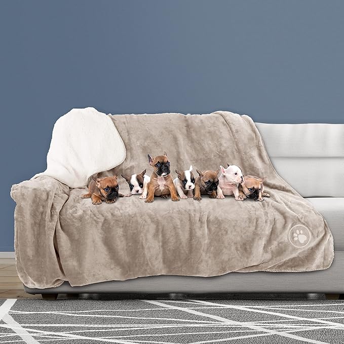 PETMAKER Waterproof Dog Blanket - 60x70-Inch Reversible Sherpa Dog Blanket for Couch, Bed, or Car - Protects from Spills, Stains, or Pet Fur (Tan)