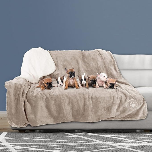 PETMAKER Waterproof Dog Blanket - 60x70-Inch Reversible Sherpa Dog Blanket for Couch, Bed, or Car - Protects from Spills, Stains, or Pet Fur (Tan)