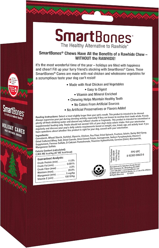 SmartBones Holiday Canes, 6 Count, Made with Real Chicken, Rawhide-Free Chews for Dogs