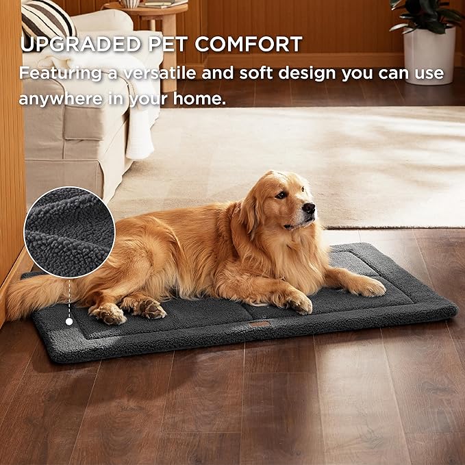 Bedsure Washable Dog Crate Bed for Extra Large Dogs, Reversible Foam Floor Dog Mat, Lightweight Travel Flat Pet Beds for Indoor & Outdoor Dogs (48" x 30", Dark Grey)