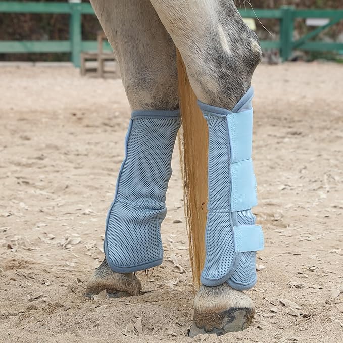 Horse Fly Boots - Fly Horse Boots Perfect for Equine Leg Wraps and Maximum Horse Fly Protection Set of 4 (Light Blue, Pony)