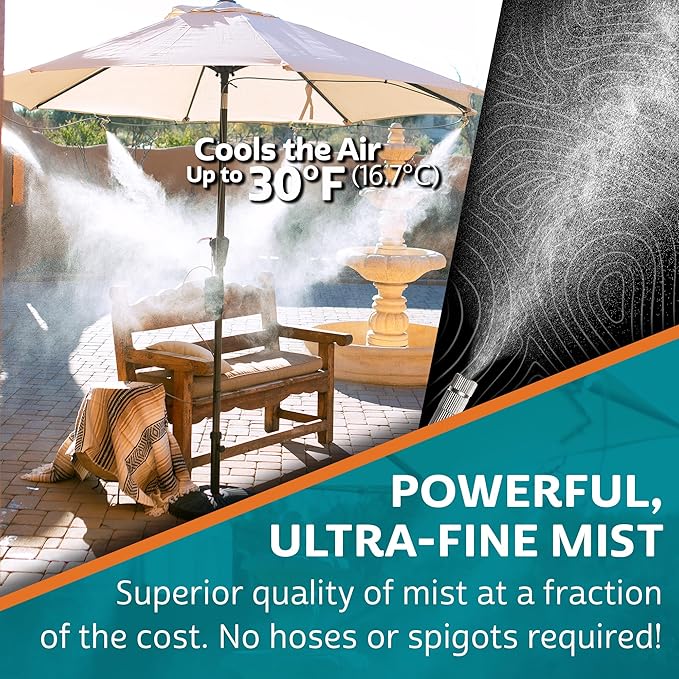 Extreme MIST Portable Misting System Pro Kit - 6 Mist Nozzles & Pro Pump | Easy to Setup | 24 ft. Mist Line for Outdoor Patios, Golf Carts, Greenhouses, Canopy, Decks & More - Cools the air up to 30°F