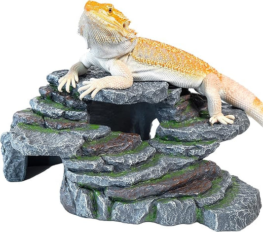 Cliff & Cave Hideout Rainforest Series - Reptile Ledge Hide, Basking Rock, Terrarium & Aquarium Decor, Decorative Resin for Lizards, Fish, Snakes, Amphibians, Small Animals