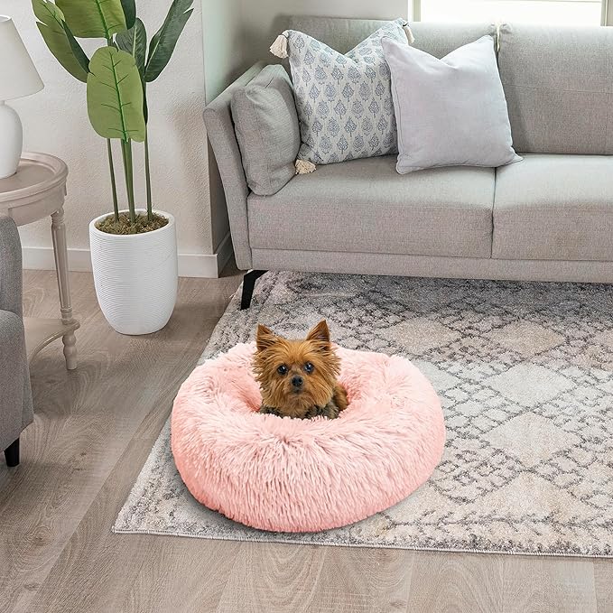 Best Friends by Sheri The Original Calming Donut Cat and Dog Bed in Shag Fur Candy Pink, Extra Small 18"