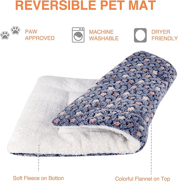 Mora Pets Dog Bed Crate Pad Ultra Soft Pet Bed with Cute Star Print Washable Crate Mat for Large Medium Small Dogs Reversible Fleece Dog Crate Kennel Mat Cat Bed Liner 21 x 12 inch Dark Blue