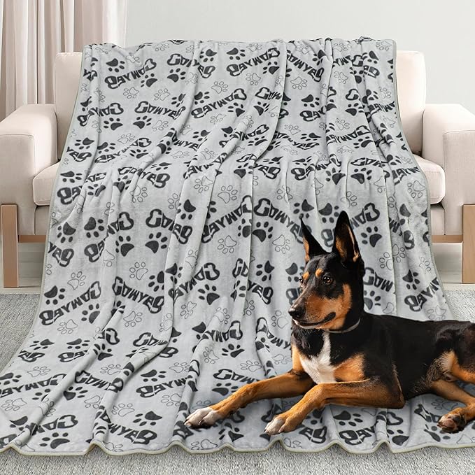 Gowyeg® Large Dog Blanket, Soft Fleece Dog Blankets for Medium Dogs, 60X50 inches Fluffy Flannel Pet Cat Puppy Blanket Mat Cover for Bed Couch,Cute flannel Bones and paw print, Grey