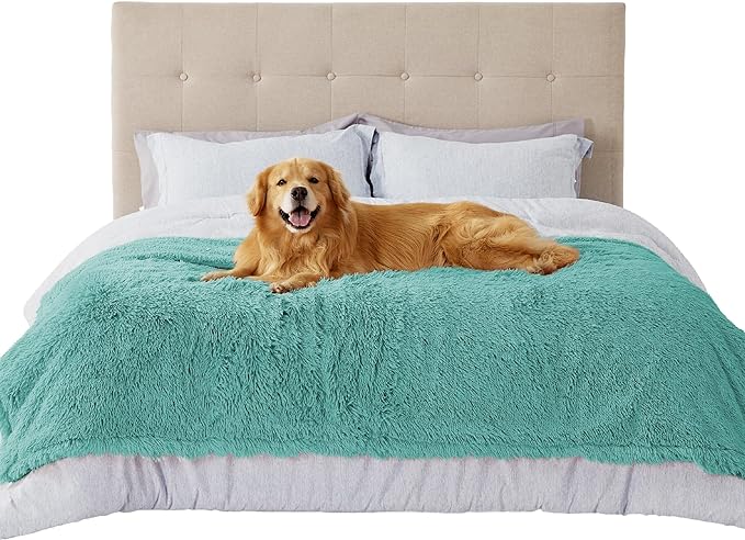 Bedsure Waterproof Dog Blankets for Large Dogs - Calming Cat Blanket for Bed Couch Protector Washable, Long Faux Fur Pet Throw Blanket for Puppy, Reversible Furniture Protection, 60"x80", Light Green